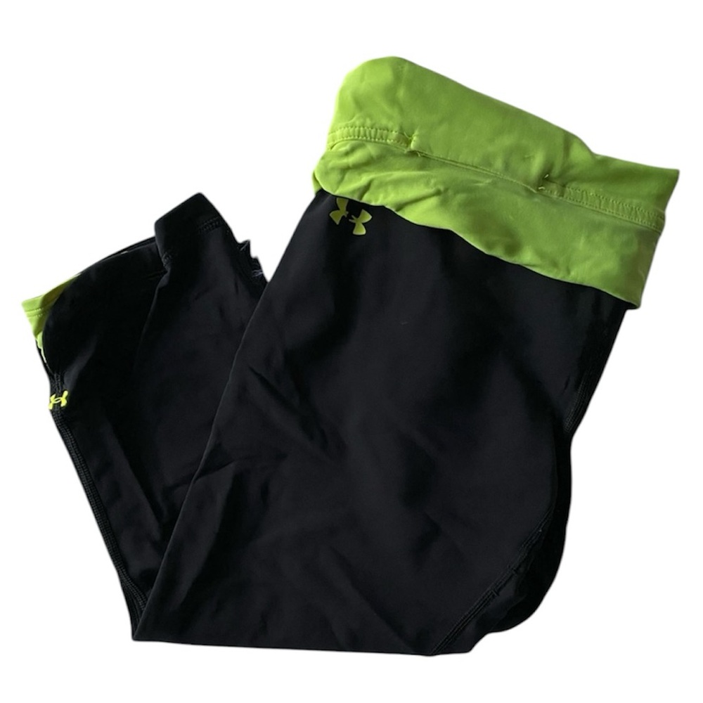 Under Armour Black Capris, Green Waistband & Accents
